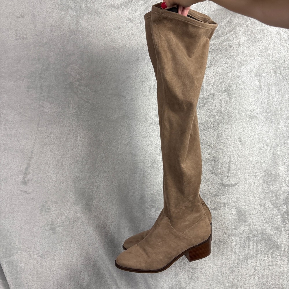 Steve Madden Gabbie Taupe Over The Knee Block Heel Boots 9.5 Almond Toe Zip